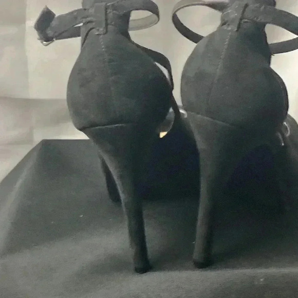 MARC FISHER WO SIZE 8.5 BLACK SUEDE 5” HEEL FRONT PLATFORM HEEL ANKLE STRAPS - Picture 14 of 16